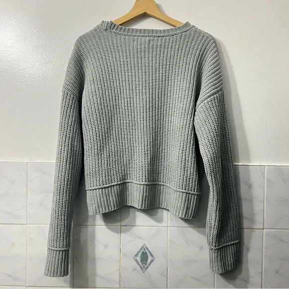 Aeropostale Chenille Knit Sage Oversized Cropped Sweater Women's M Coastal Cozy - Picture 7 of 10
